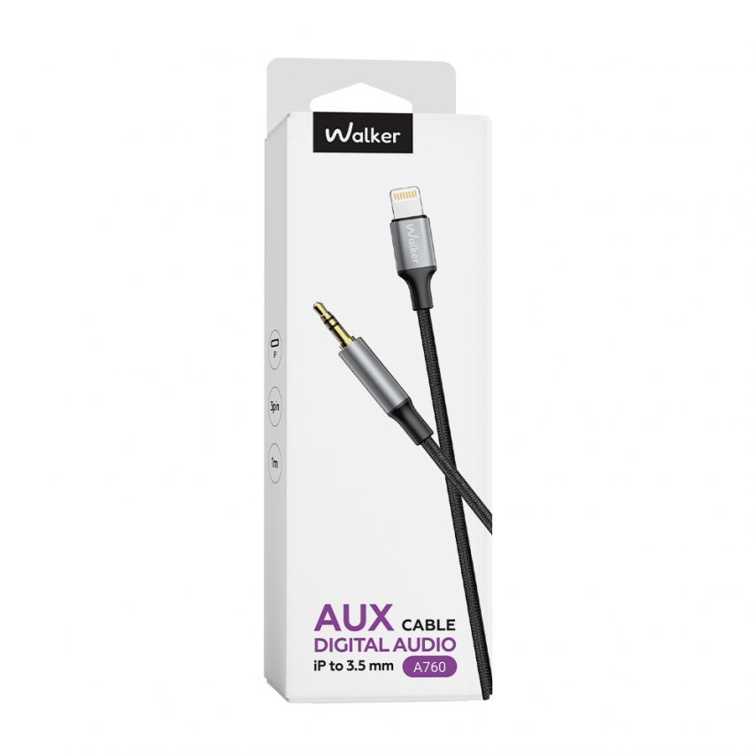 Аудіокабель WALKER A760 3.5mm - Lightning black