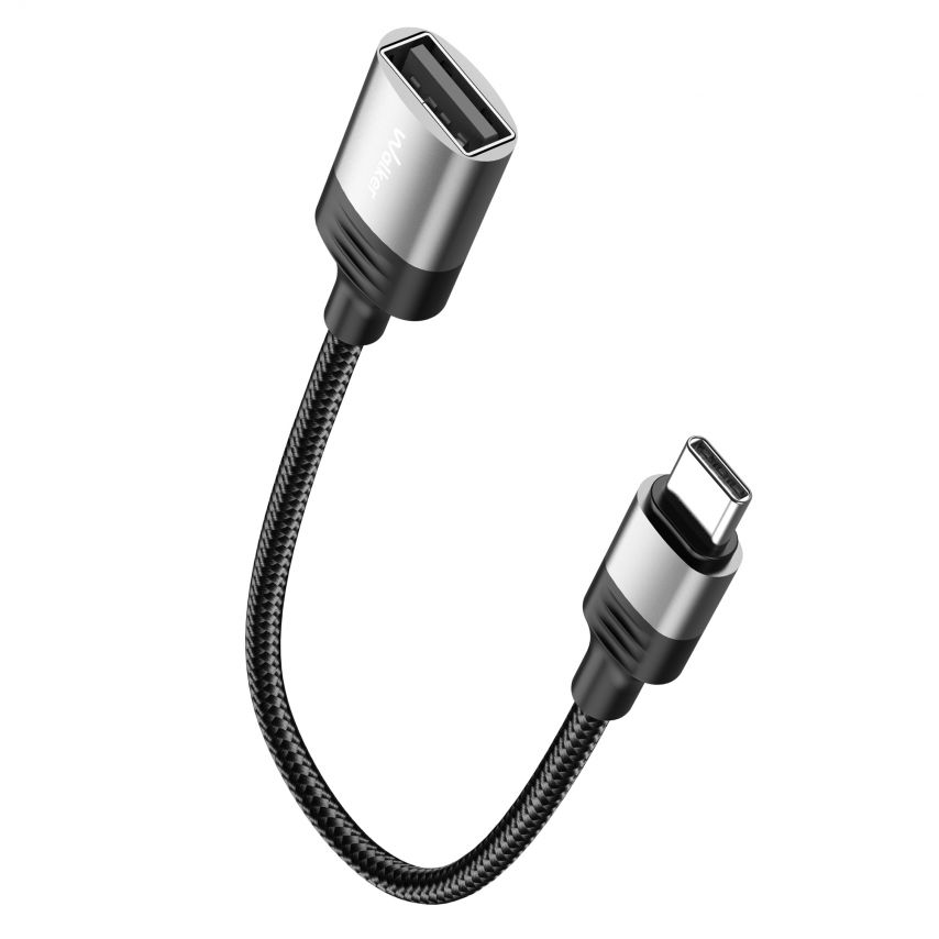 Переходник OTG WALKER WTG-02C USB2.0 to Type-C кабель 12см black/grey