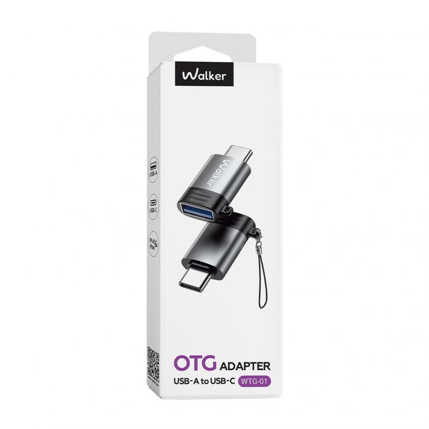 Переходник OTG WALKER WTG-01 USB2.0 to Type-C black/grey