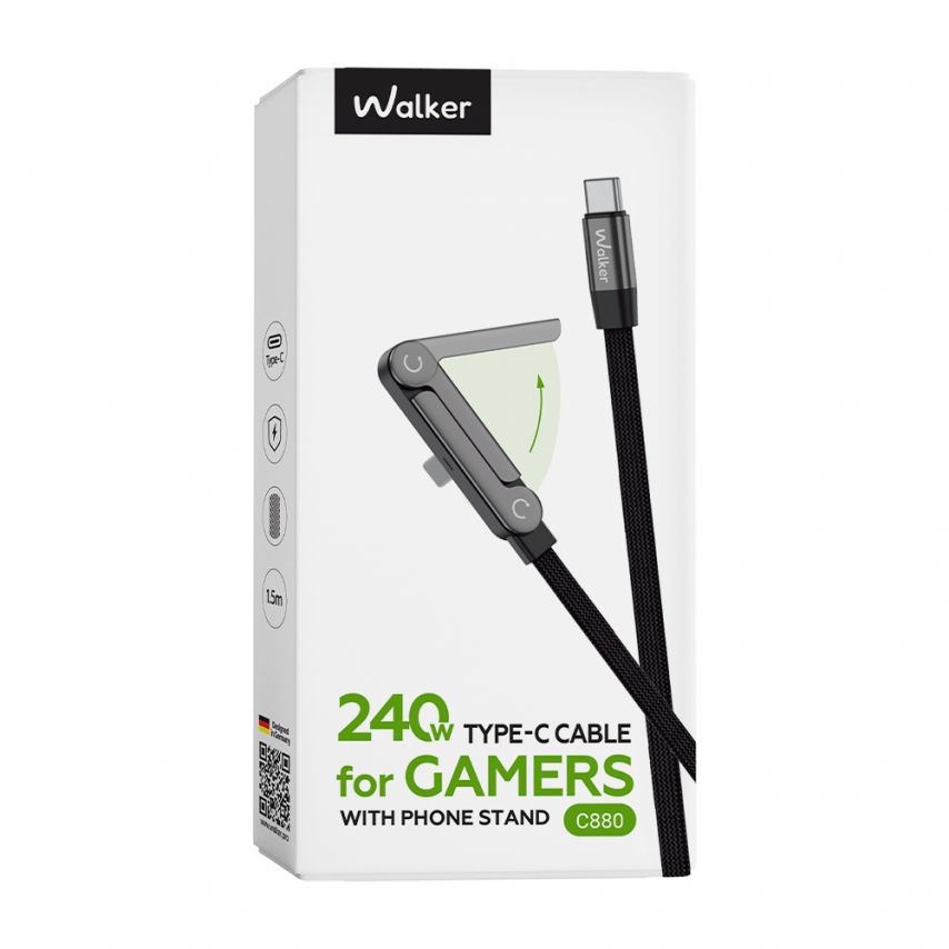 Кабель USB WALKER C880 Type-C to Type-C з підставкою 1.5m black