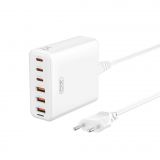 Мережевий зарядний пристрій (адаптер) XO L133 75W GaN (3×USB + 3×PD) зі шнуром 1.5м white