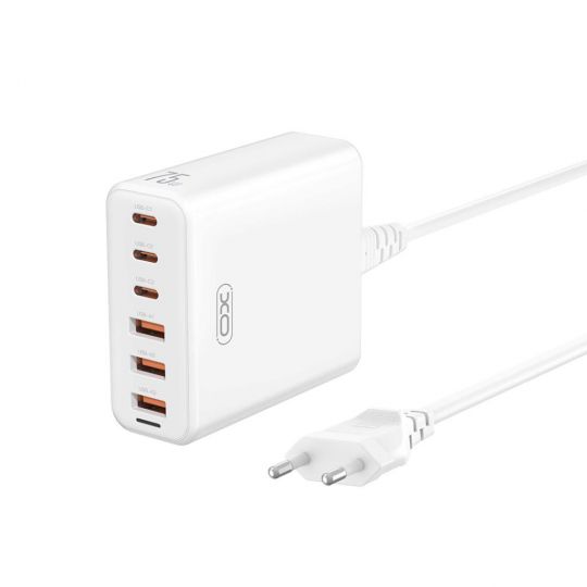 Мережевий зарядний пристрій (адаптер) XO L133 75W GaN (3×USB + 3×PD) зі шнуром 1.5м white - купити за 808.20 грн у Києві, Україні