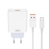 Мережевий зарядний пристрій (адаптер) 2в1 XO L164 1USB / 120W + Data Cable USB to Type-C white
