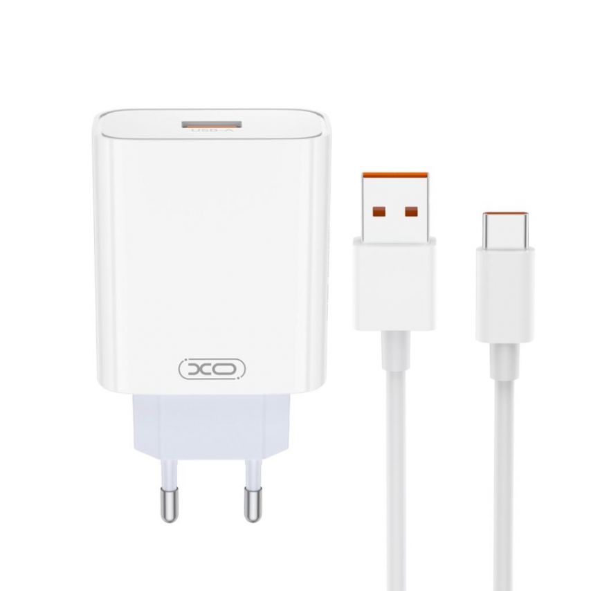 Мережевий зарядний пристрій (адаптер) 2в1 XO L164 1USB / 120W + Data Cable USB to Type-C white