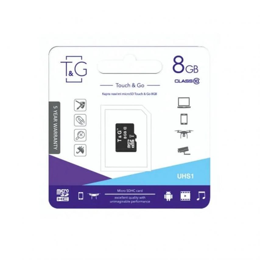 Карта пам'яті T&G MicroSDXC 8GB Class 10 UHS-1 + SD-адаптер (TG-8GBSDCL10-01)