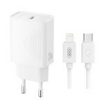 Сетевое зарядное устройство (адаптер) XO L160 PD_20W + Data Cable Type-C to Lightning white