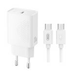 Сетевое зарядное устройство (адаптер) XO L160 PD_20W + Data Cable Type-C to Type-C white