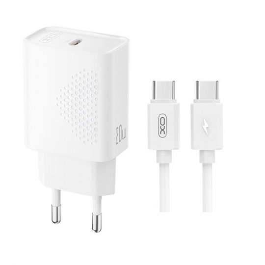 Сетевое зарядное устройство (адаптер) XO L160 PD_20W + Data Cable Type-C to Type-C white - купить за 217.44 грн в Киеве, Украине