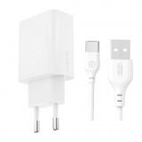 Мережевий зарядний пристрій (адаптер) XO L159 1USB / QC3.0 / 18W + Data Cable USB to Type-C white