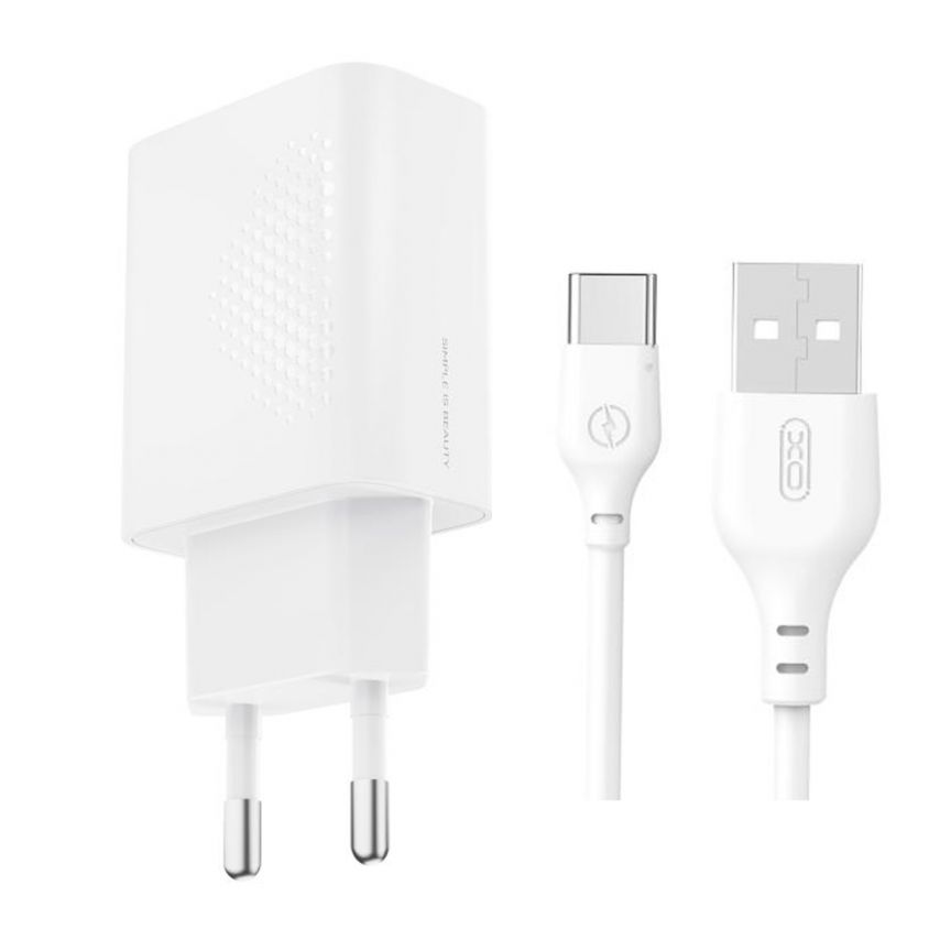 Мережевий зарядний пристрій (адаптер) XO L159 1USB / QC3.0 / 18W + Data Cable USB to Type-C white