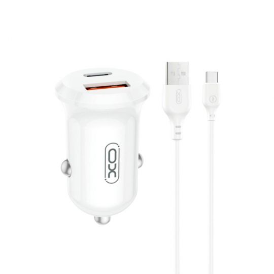 Автомобильное зарядное устройство (адаптер) XO CC69 PD / QC3.0 / 30W + Data Cable USB to Type-C white - купить за 212.91 грн в Киеве, Украине