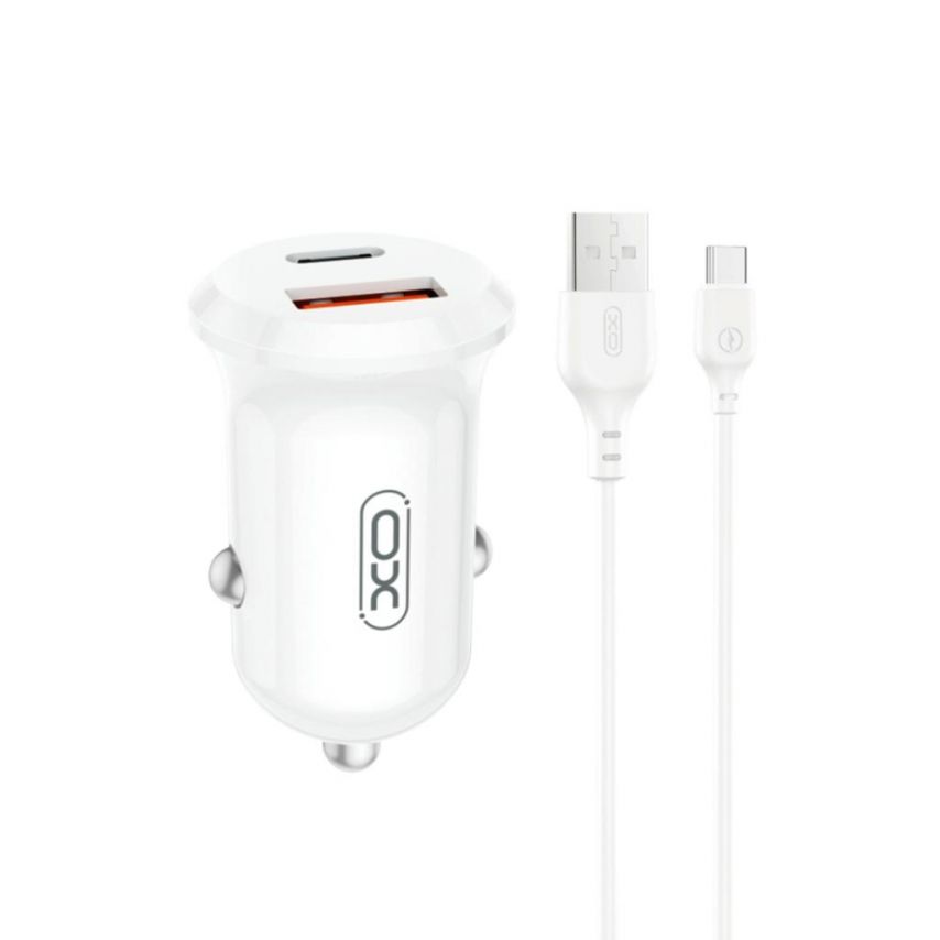 Автомобильное зарядное устройство (адаптер) XO CC69 PD / QC3.0 / 30W + Data Cable USB to Type-C white