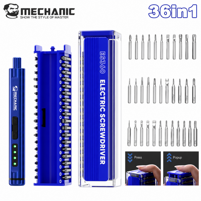 Електрична викрутка Mechanic ES360 (36 насадок, з регулюванням обертів, 350mAh)