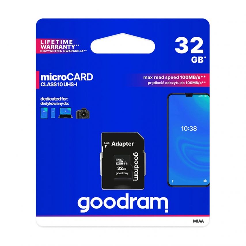 Карта памяти Goodram MicroSDHC 32GB Class 10 UHS-I + SD-адаптер (M1AA-0320R12)