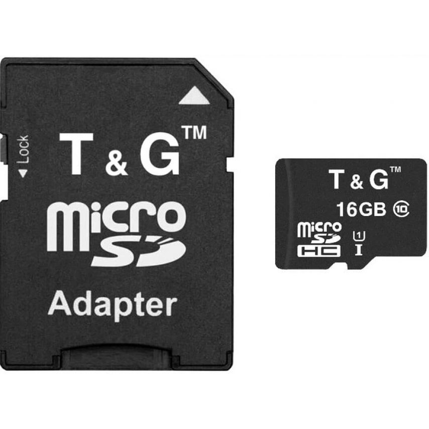 Карта памяти T&G MicroSDXC 16GB Class 10 UHS-1 + SD-адаптер (TG-16GBSD10U1-00)
