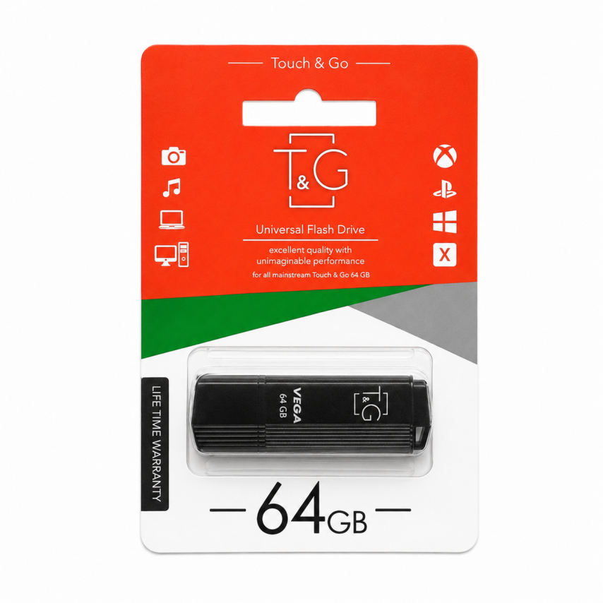 Флеш-пам'ять USB T&G Vega 64GB USB 2.0 (121) black