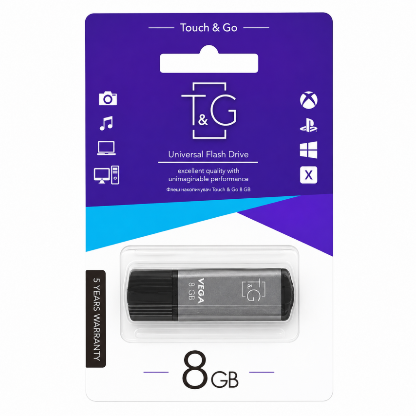 Флеш-пам'ять USB T&G Vega 8GB USB 2.0 (121) grey