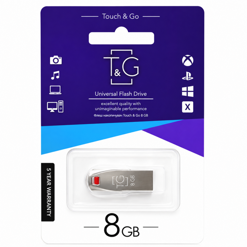 Флеш-пам'ять USB T&G Stylish 8GB USB 2.0 (115) хром
