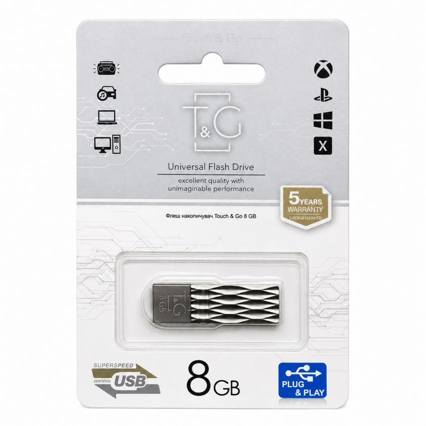 Флеш-память USB T&G Metal 8GB USB 2.0 (103) с ромбами silver