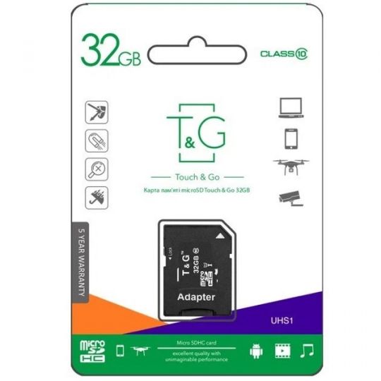 Карта пам'яті T&G MicroSDXC 32GB Class 10 UHS-1 + SD-адаптер (TG-32GBSD10U1-00) - купити за 381.65 грн у Києві, Україні
