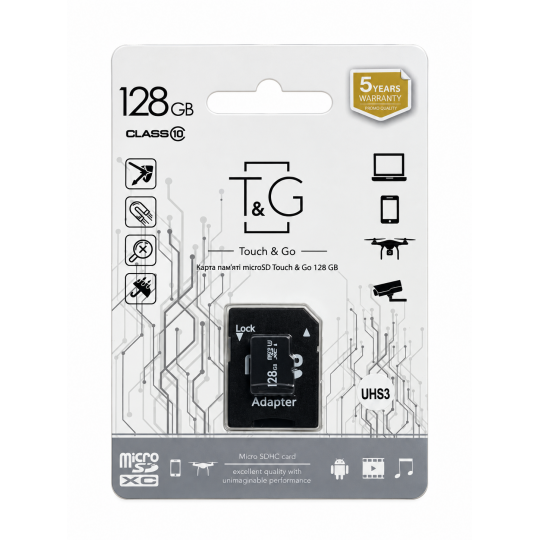 MicroSDHC 128GB UHS-1 Class 10 T&G + SD-adapter (TG-128GBSD10U3-01)