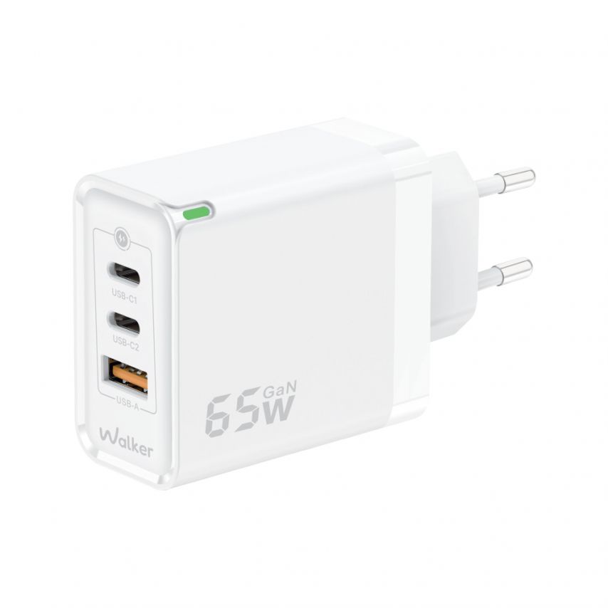 Мережевий зарядний пристрій (адаптер) WALKER WH-45 65W GAN PD1_65W / PD2_65W / QC3.0_65W white