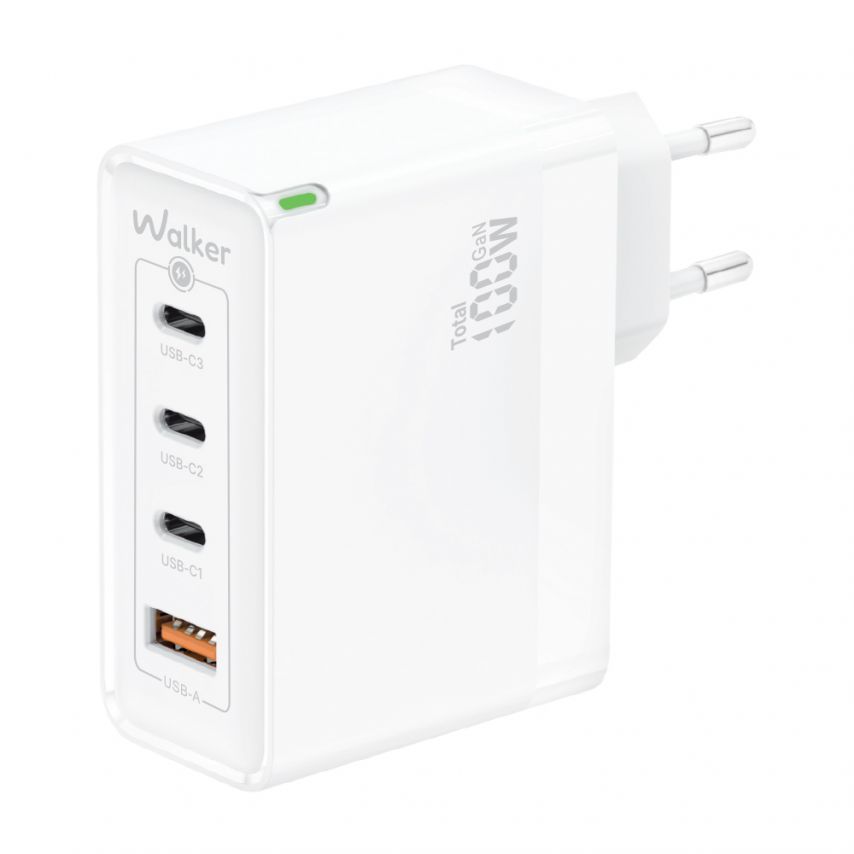 Мережевий зарядний пристрій (адаптер) WALKER WH-47 100W GAN PD1_35W / PD2_65W / PD3_65W / QC3.0_35W white