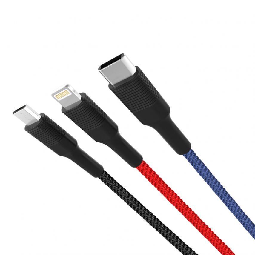 Кабель USB 3в1 XO NB54 Micro/Type-C/Lightning Quick Charge 2.4A black