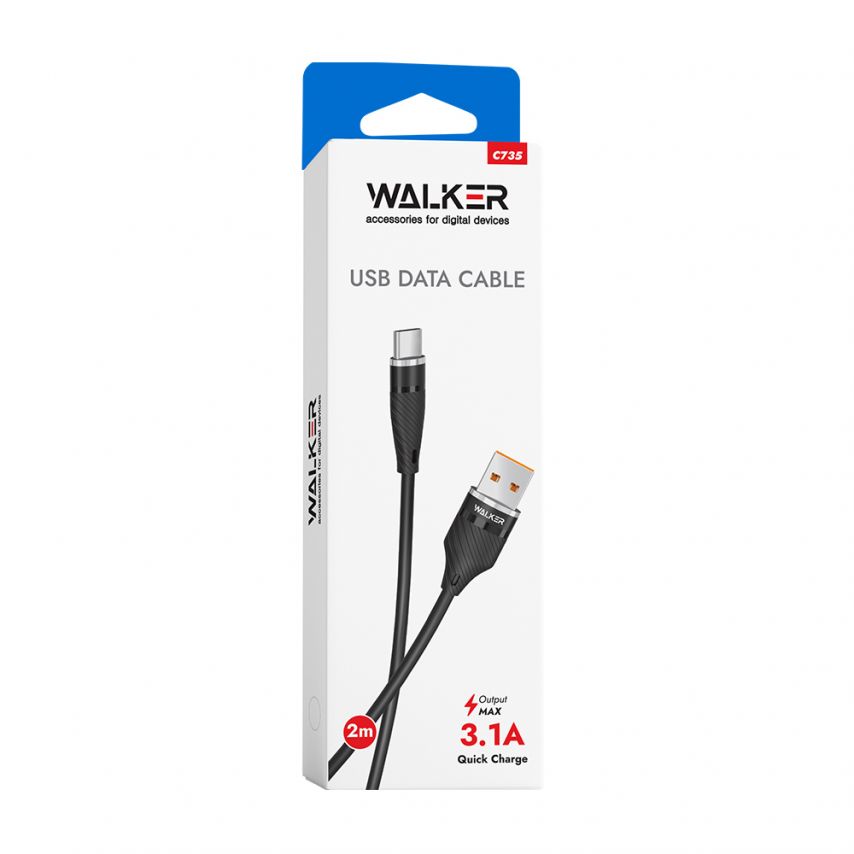 Кабель USB WALKER C735 Type-C 2м black