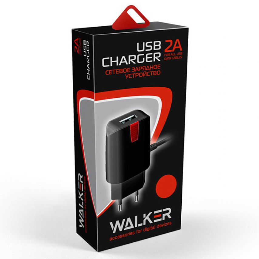 Мережевий зарядний пристрій (адаптер) 2в1 WALKER WH-23 1USB / 2A + Data Cabel USB to Lightning black