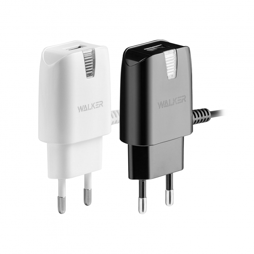 Сетевое зарядное устройство (адаптер) 2в1 WALKER WH-24 1USB / 2A + Data Cabel USB to Type-C black