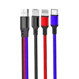 Кабель USB 3в1 XO NB143 Type-C/Micro/Lightning 2.1A 1.2м black/red/blue - купить за 229.20 грн в Киеве, Украине