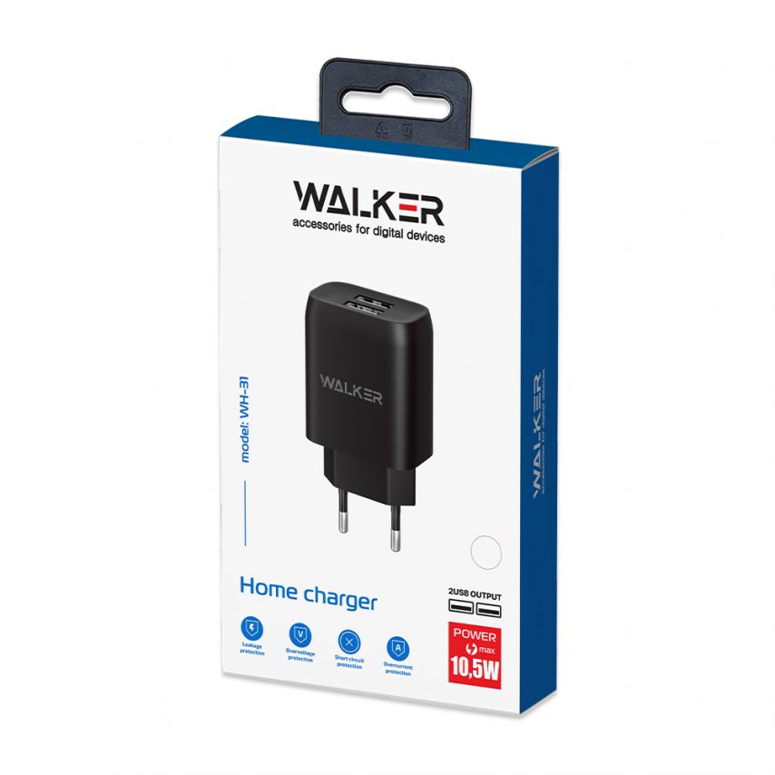 Мережевий зарядний пристрій (адаптер) WALKER WH-31 2USB / 2.1A black