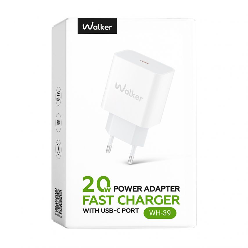Мережевий зарядний пристрій (адаптер) WALKER WH-39 PD / 3A / 20W white