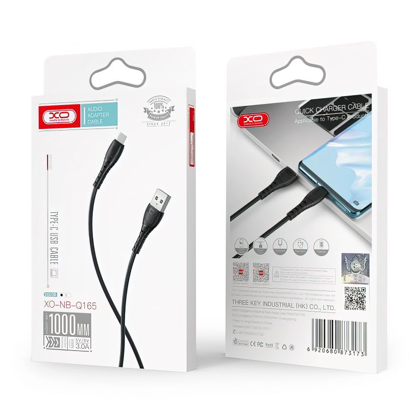Кабель USB XO NB-Q165 Type-C Quick Charge 3A black