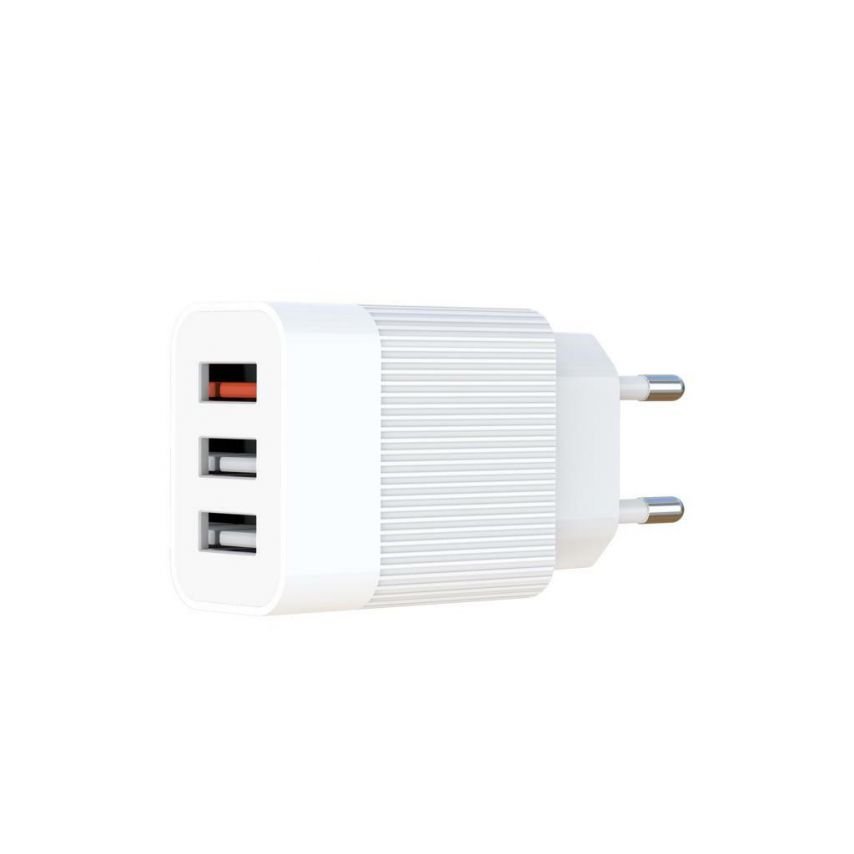 Мережевий зарядний пристрій (адаптер) XO L72 3USB / USB 1_QC_3A / USB 2/3_2.1A white