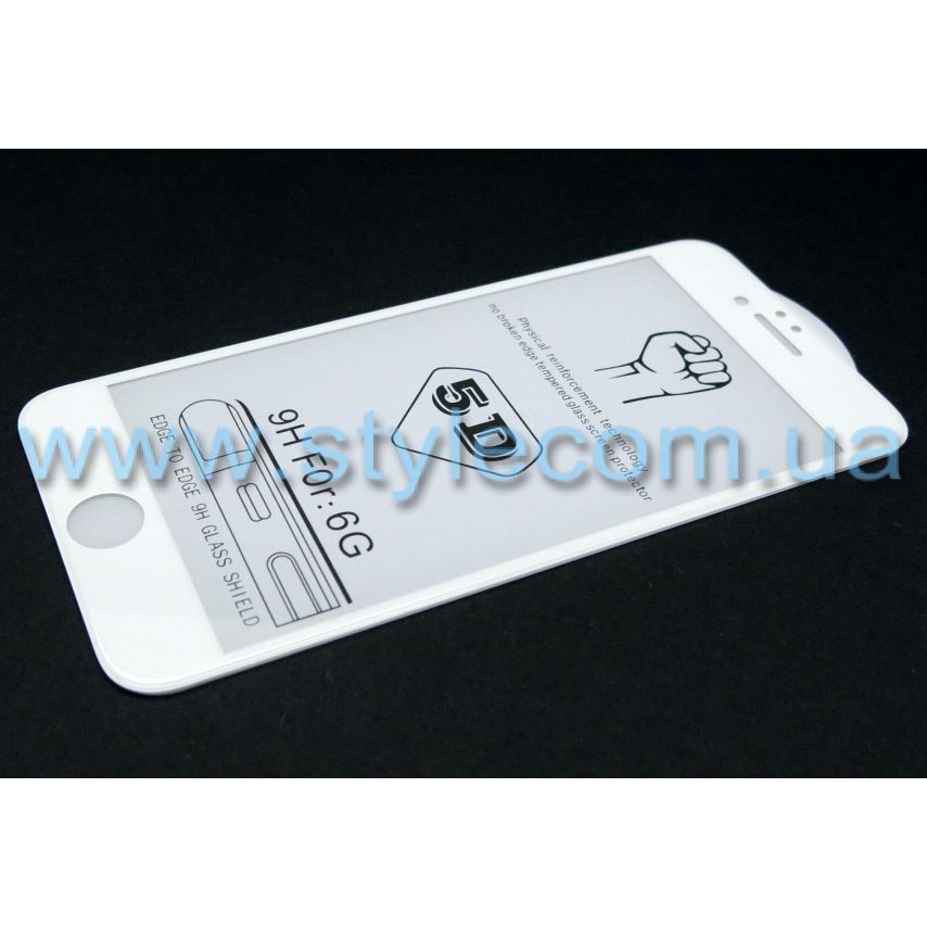 Защитное стекло 5D для Apple iPhone 6, 6s white (тех.пак.)