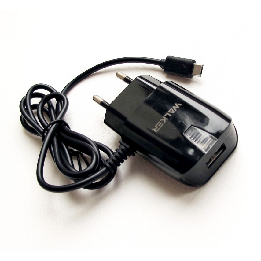 Сетевое зарядное устройство (адаптер) 2в1 WALKER WH-12 1USB / 1A + Micro black