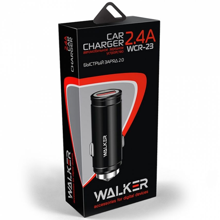 Автомобильное зарядное устройство (адаптер) WALKER WCR-23 Qualcomm 1USB QC3.0/2.4A black