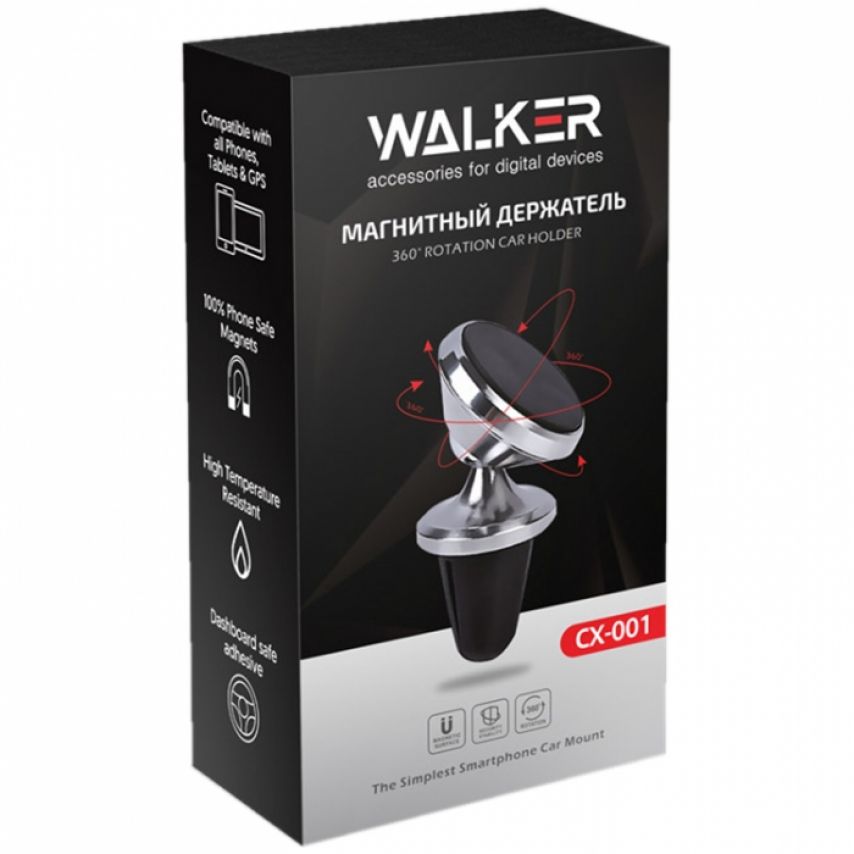 Автодержатель WALKER CX-001 Magnetic 360 в вент решетку silver