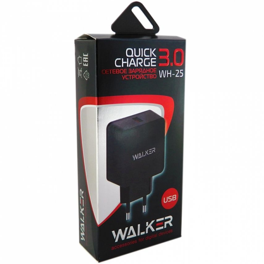 Мережевий зарядний пристрій (адаптер) WALKER WH-25 QC3.0 / 1USB / 2.4A black