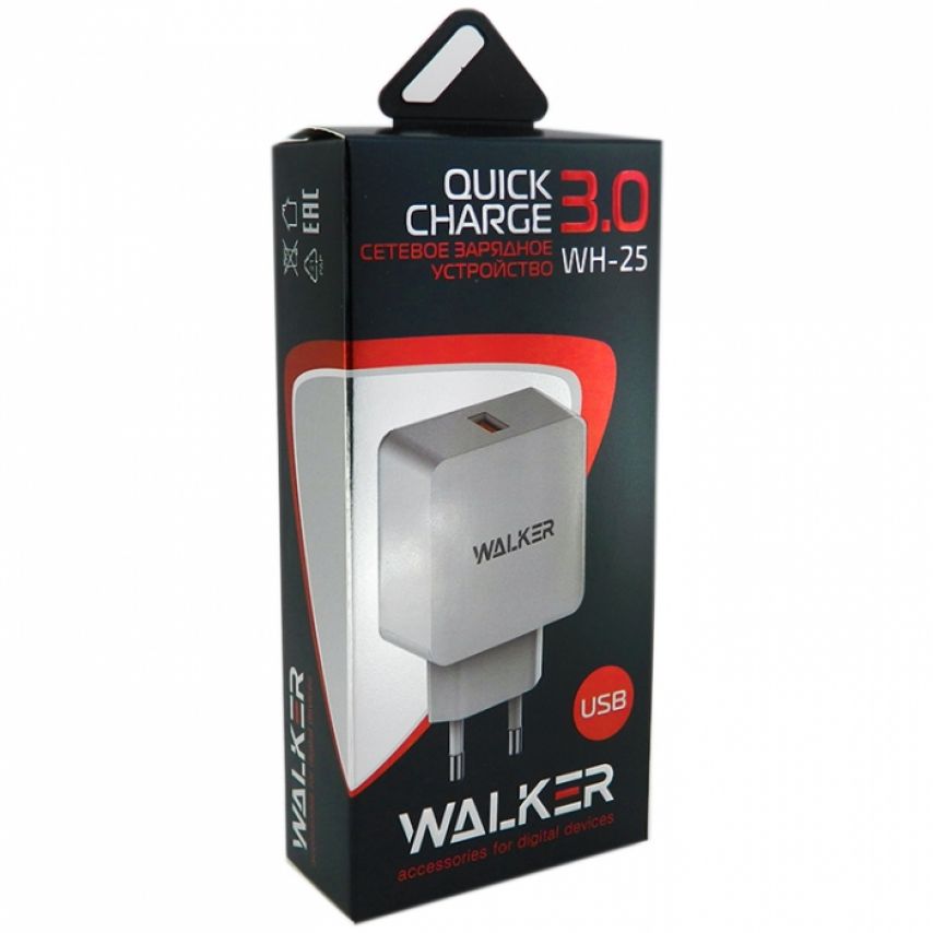 Сетевое зарядное устройство (адаптер) WALKER WH-25 QC3.0 / 1USB / 2.4A white