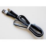 Кабель USB Lightning плоский тканевый black/grey (тех.пак.)