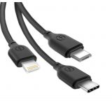 USB кабель XO NB103 3в1 2.1A Quick Charge type-c+micro+lightning 1m прорезиненный black