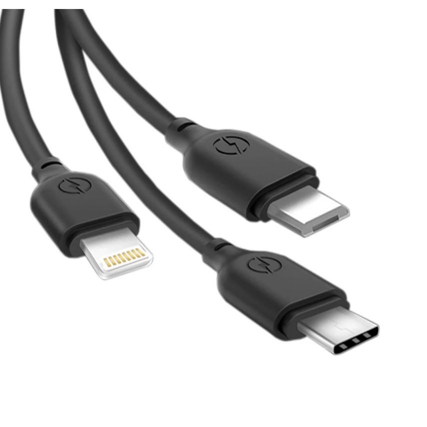 USB кабель XO NB103 3в1 2.1A Quick Charge type-c+micro+lightning 1m прорезиненный black