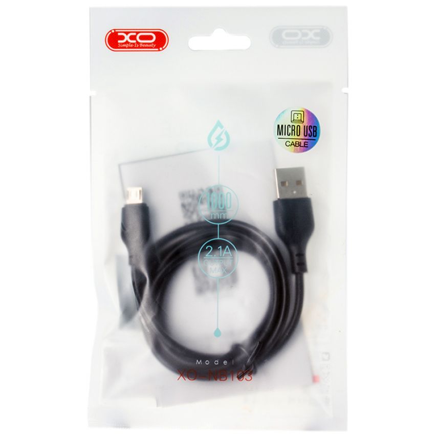 USB кабель XO NB103 2.1A Quick Charge Micro 1m прорезиненный black