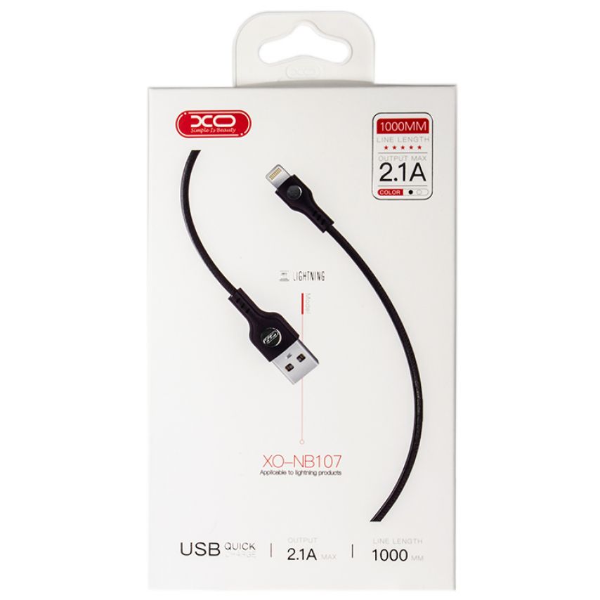 Кабель USB XO NB107 Lightning Quick Charge 2.1A black