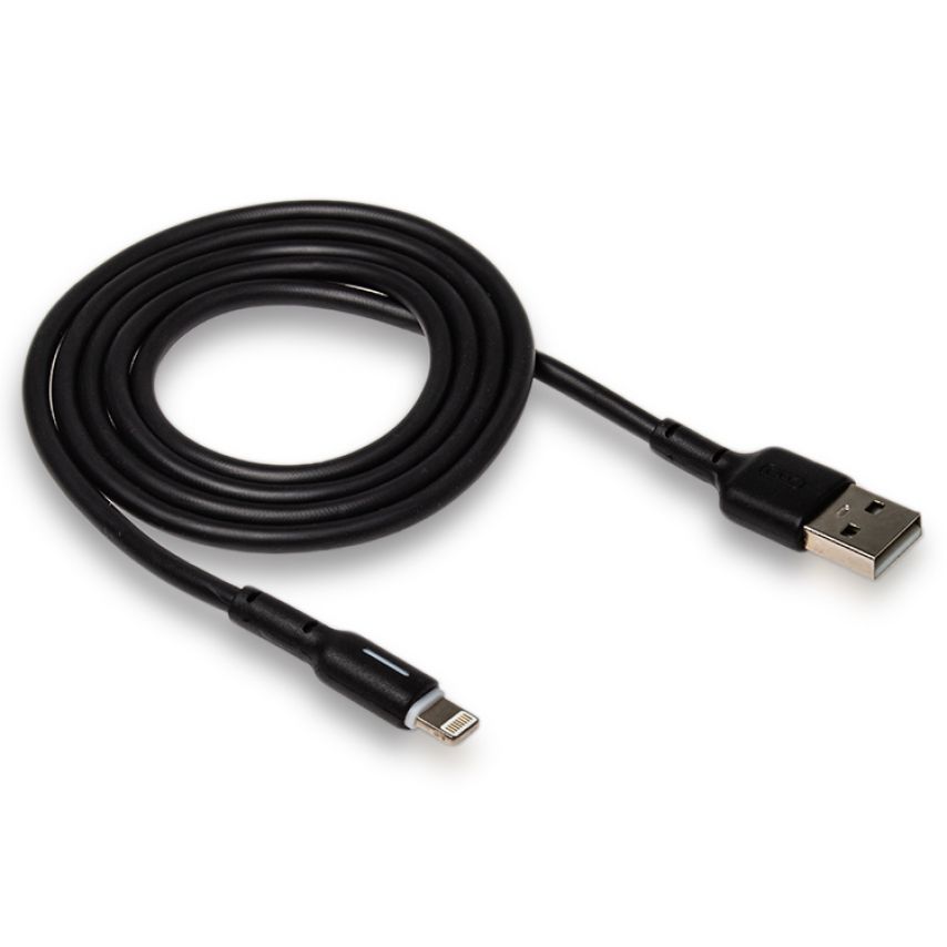 USB кабель XO NB112 3.0A Quick Charge Led Light Lightning прорезиненный black