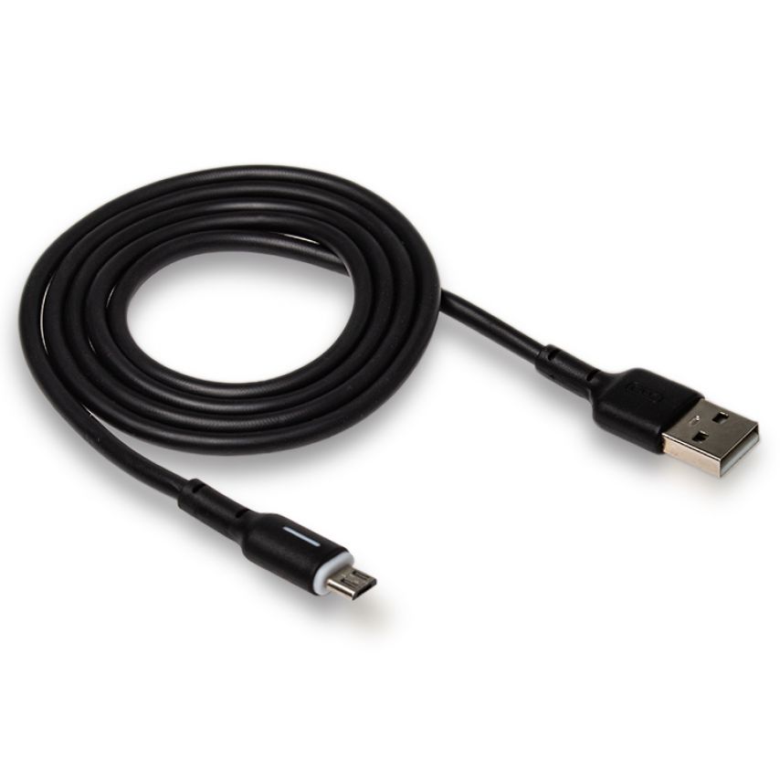 USB кабель XO NB112 3.0A Quick Charge Led Light Micro прорезиненный black