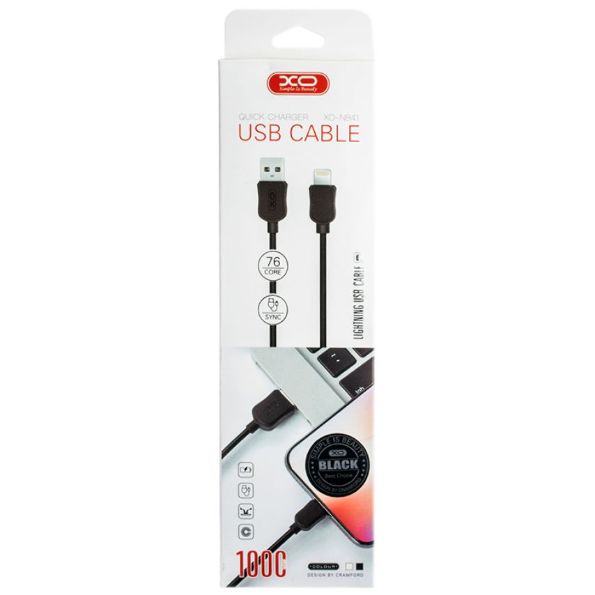 USB кабель XO NB41 2.1A Quick Charge Lightning прорезиненный black